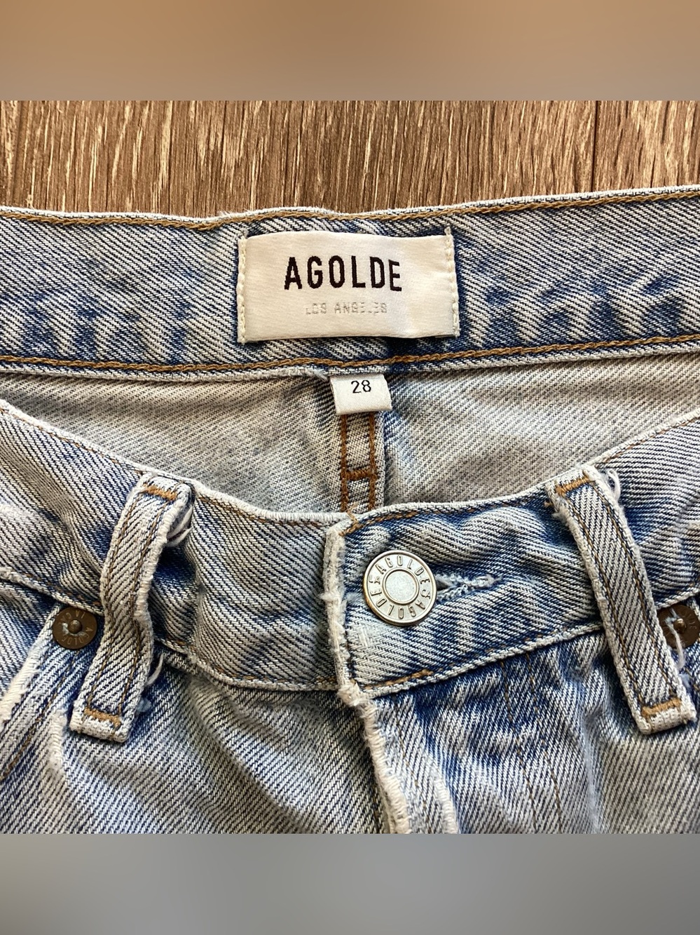 Agolde Parker Long Denim Cutoff Shorts - Picture 3 of 6
